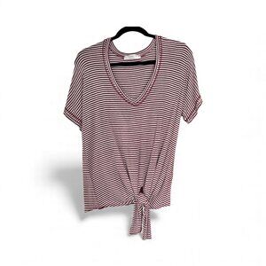 VERONICA M Red Striped Tie Front Tee, Super SOFT V-neck, Size M